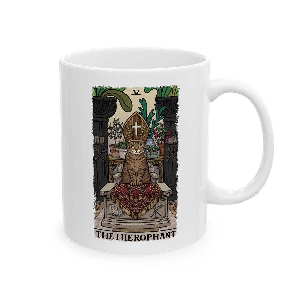The Hierophant Cat Ceramic Mug — Mystical Tarot-Inspired Mug