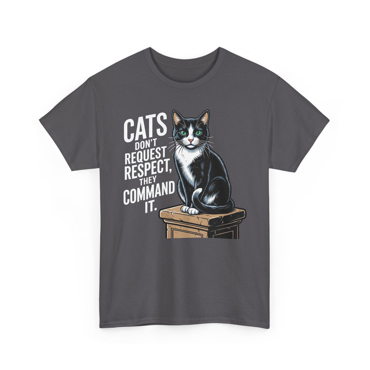 Cats Don’t Request Respect They Command It T‑Shirt — Vintage Black Cat Graphic Tee