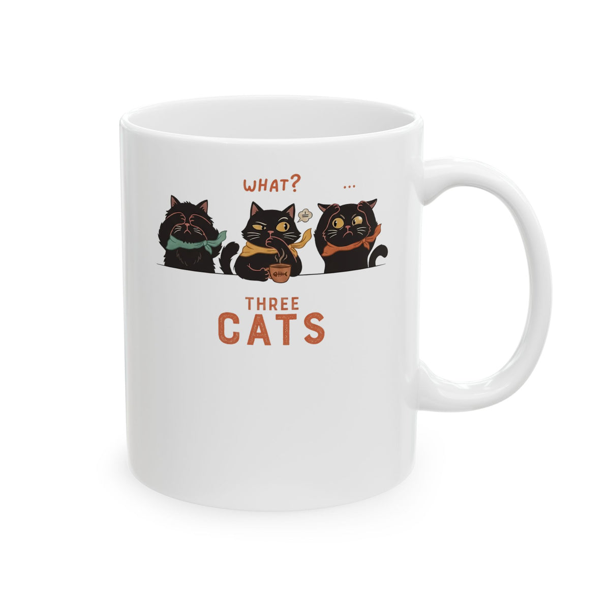 Three Wise Cats Ceramic Mug — Graphic Mug for Cat Lovers