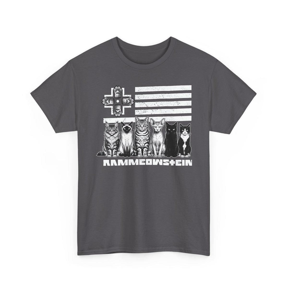 Rammowsteen Cats T-Shirt – Vintage Flag & Five Cats Graphic Tee