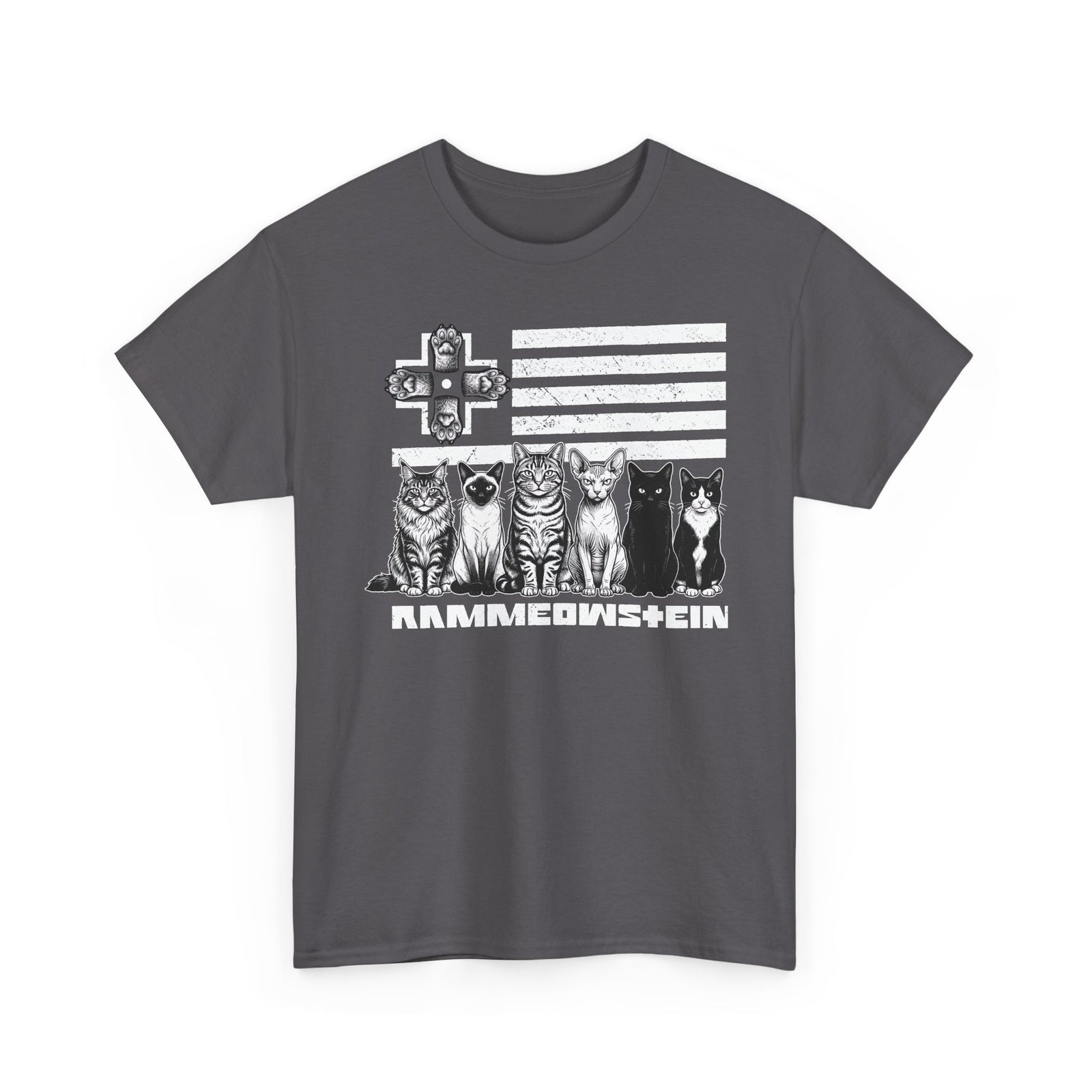 Rammowsteen Cats T-Shirt – Vintage Flag & Five Cats Graphic Tee