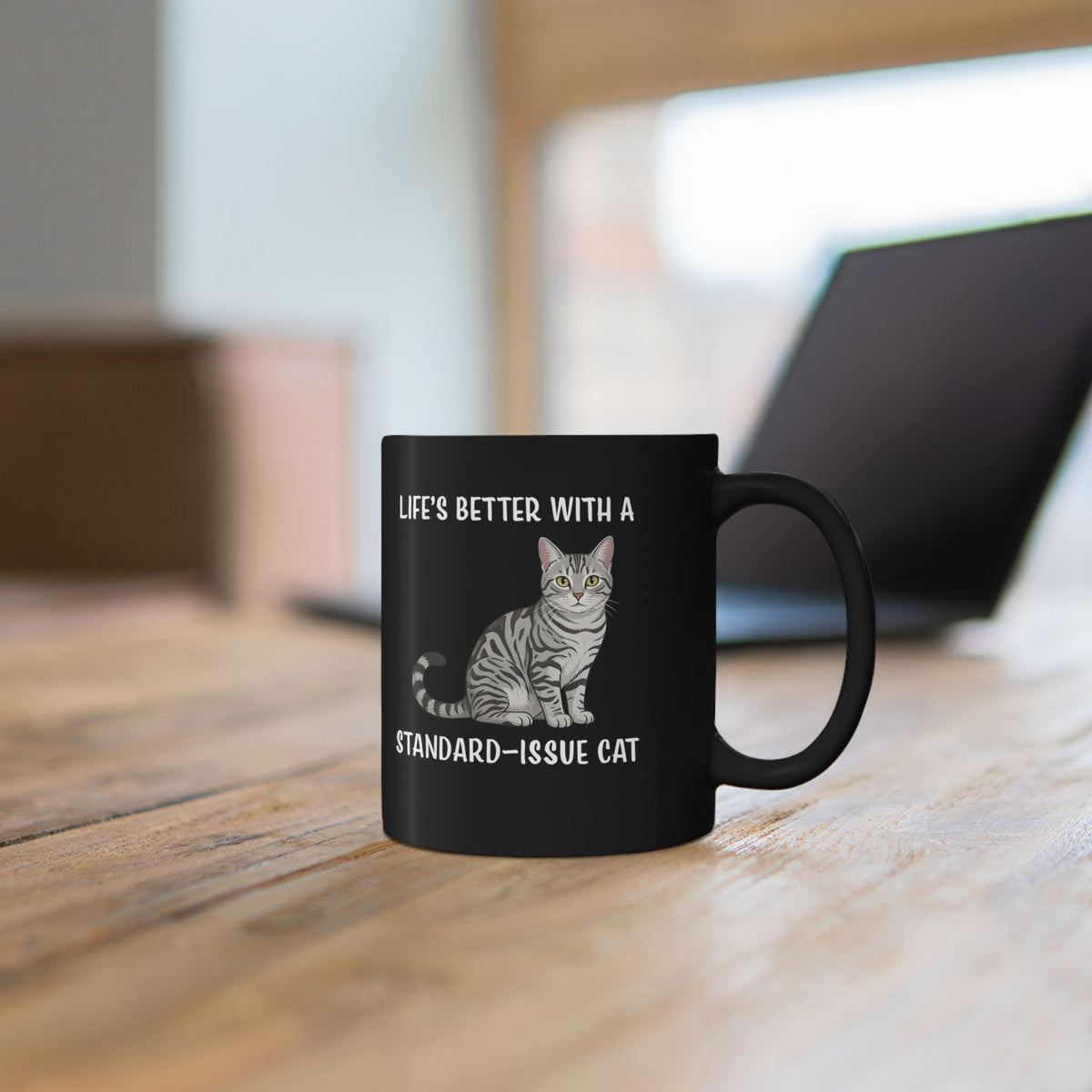 Standard Issue Cat Black Mug Cute Graphic Cat Mug