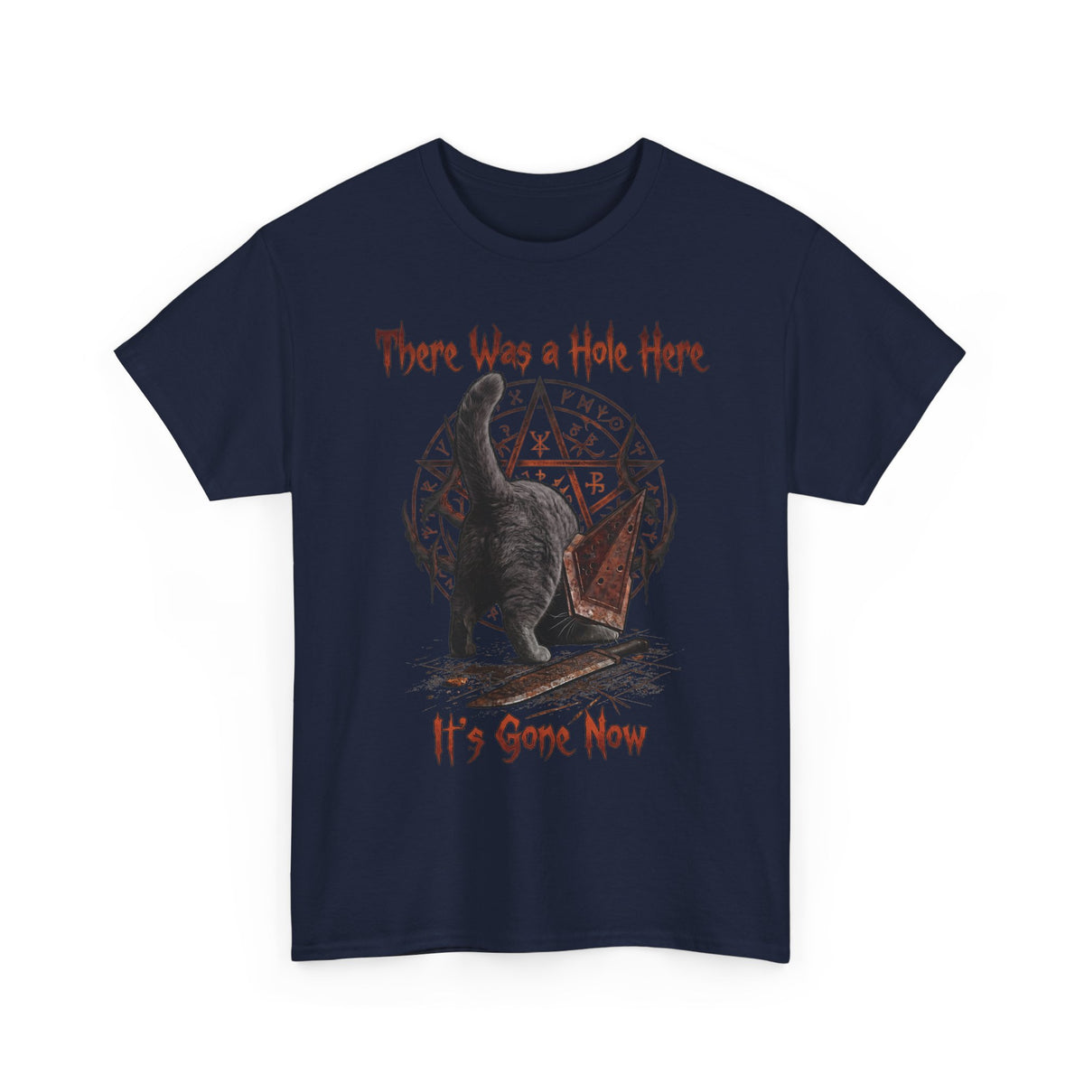 There Was A Hole Here Pyramid Head Cat T-Shirt — Silent Hill Parody Gaming Tee