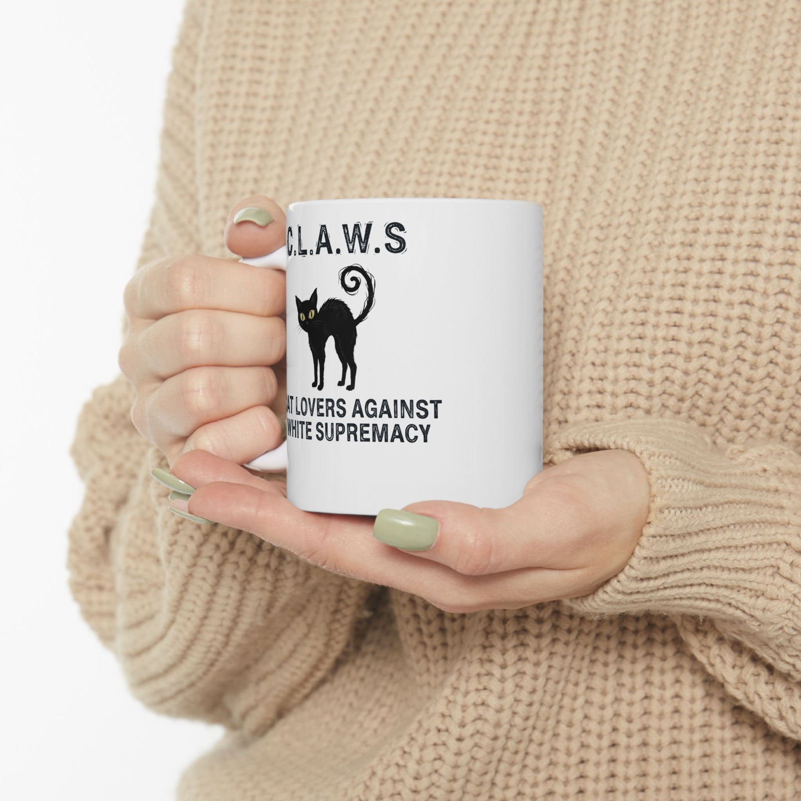 Anti-White Supremacy Cat Mug — “Claws: Cat Lovers Against White Supremacy” Mug