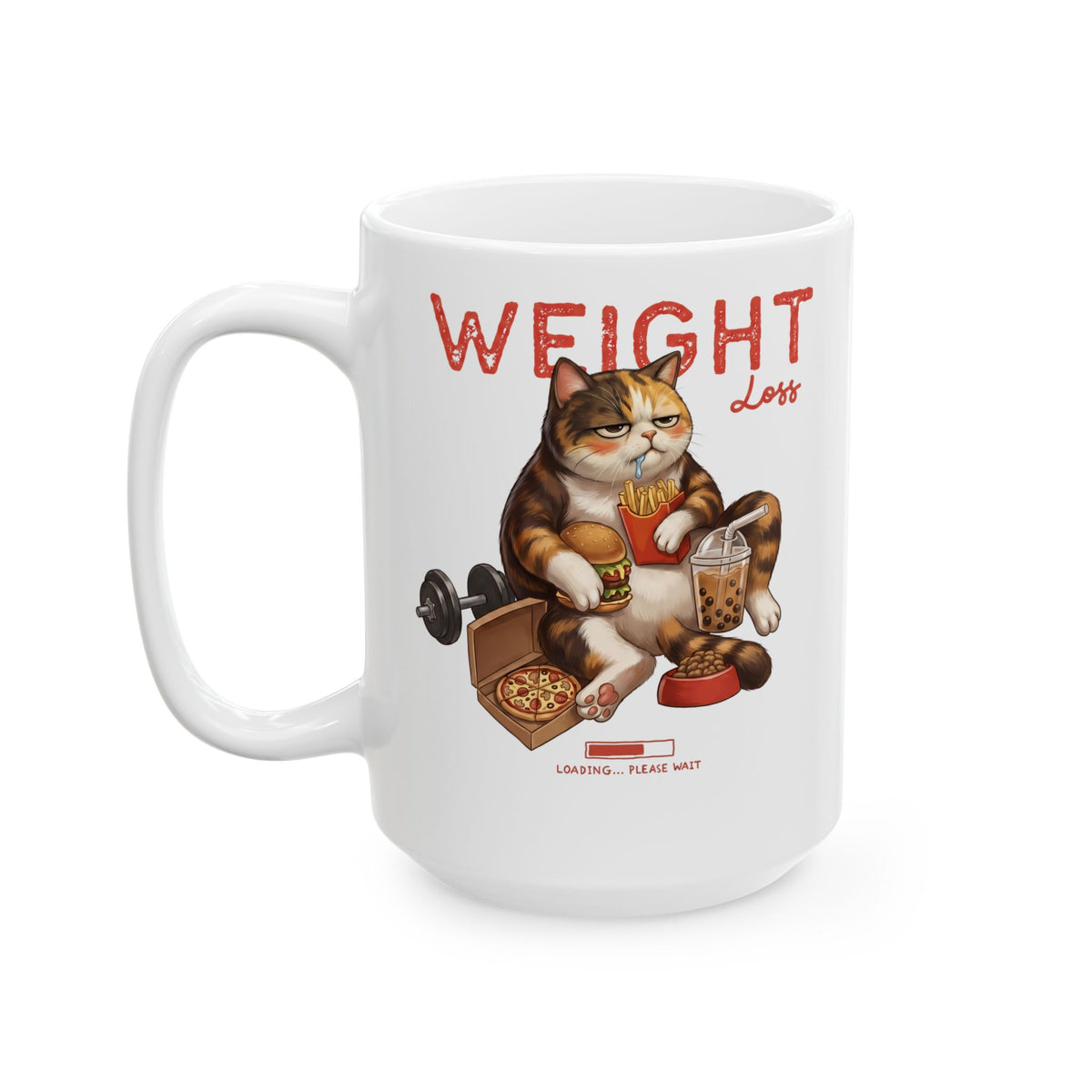 Weight Loss Loading Funny Cat Ceramic Mug — Chubby Calico Junk Food Mug