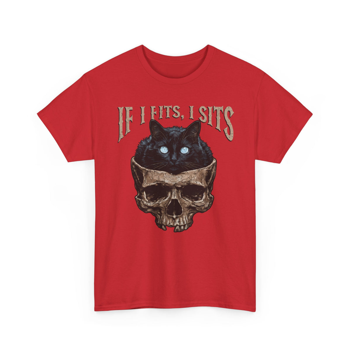 If I Fits I Sits Cat T-Shirt — Funny Gothic Black Cat Skull Graphic
