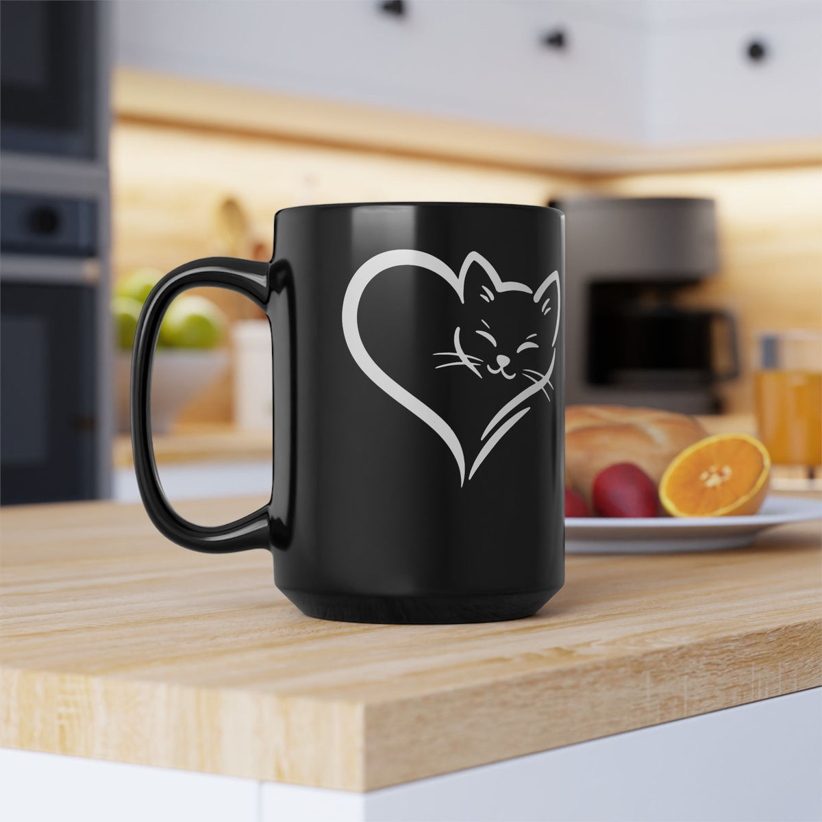 Cute Cat Heart Black Mug - Cat Lover Gift - Adorable Cat Silhouette Mug