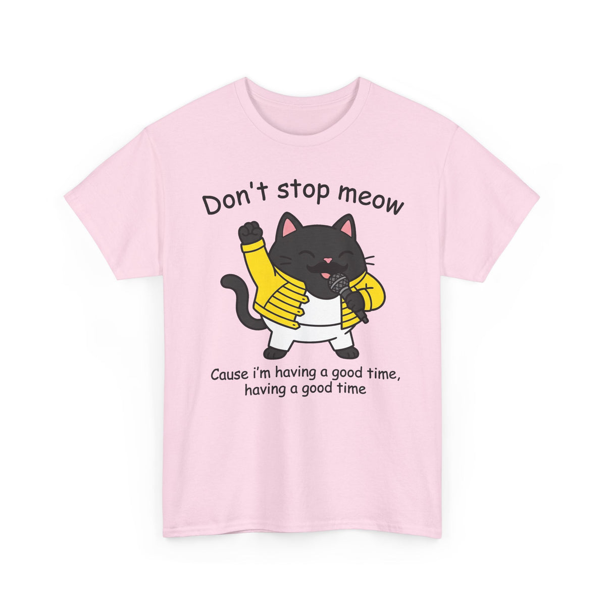 Cat T‑Shirt — "Don't Stop Meow" Cute Black Cat Singing Graphic Tee