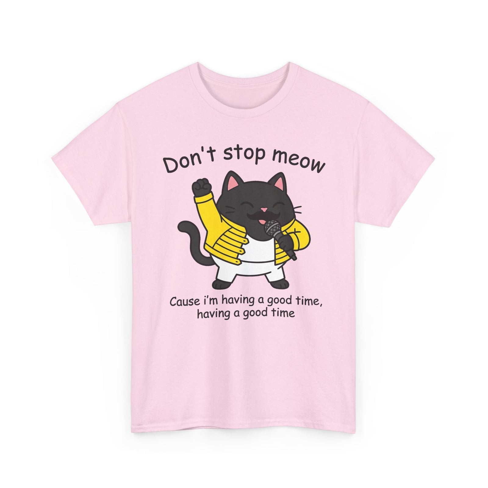 Cat T‑Shirt — "Don't Stop Meow" Cute Black Cat Singing Graphic Tee