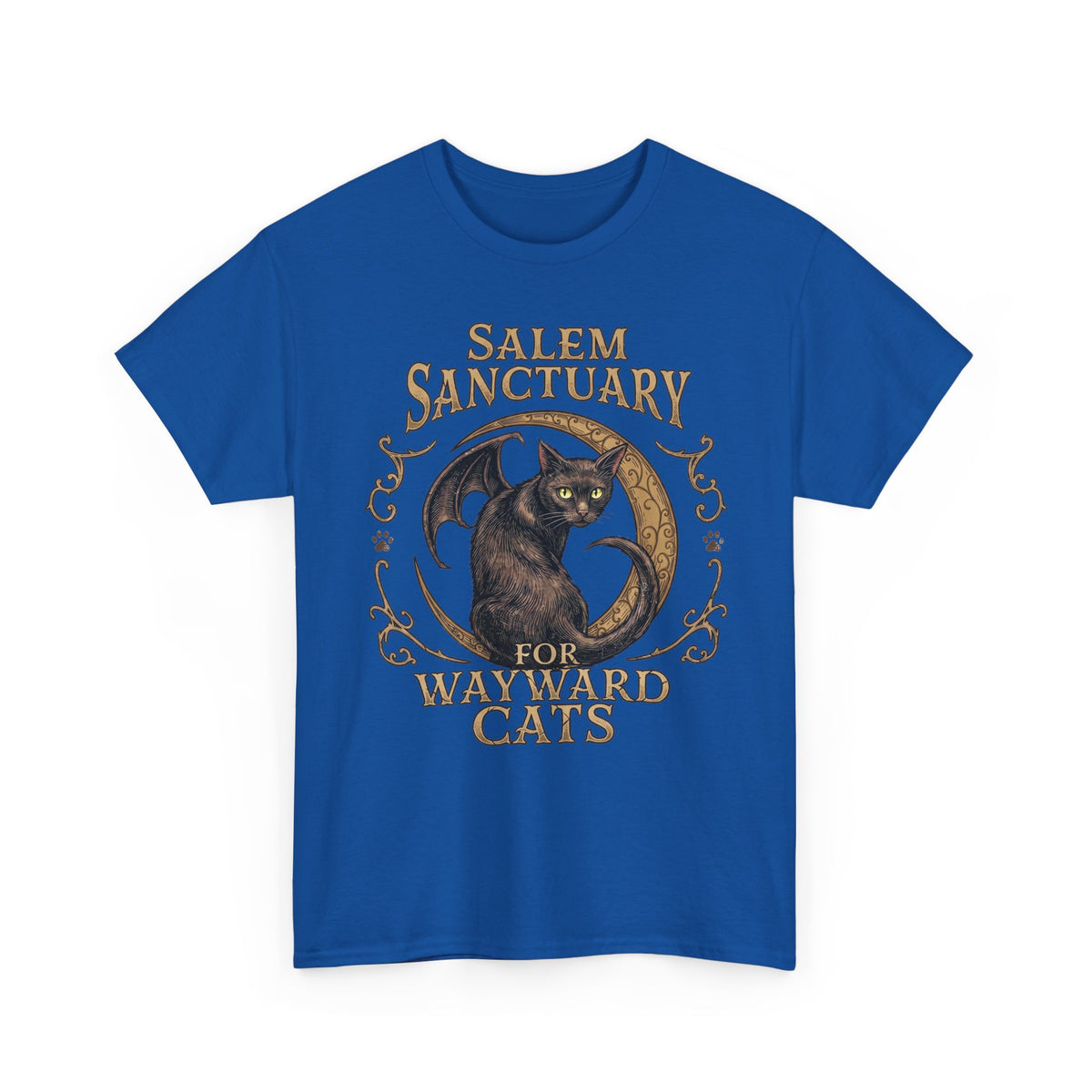 Salem Sanctuary For Wayward Cats T-Shirt — Winged Black Cat Gothic Tee