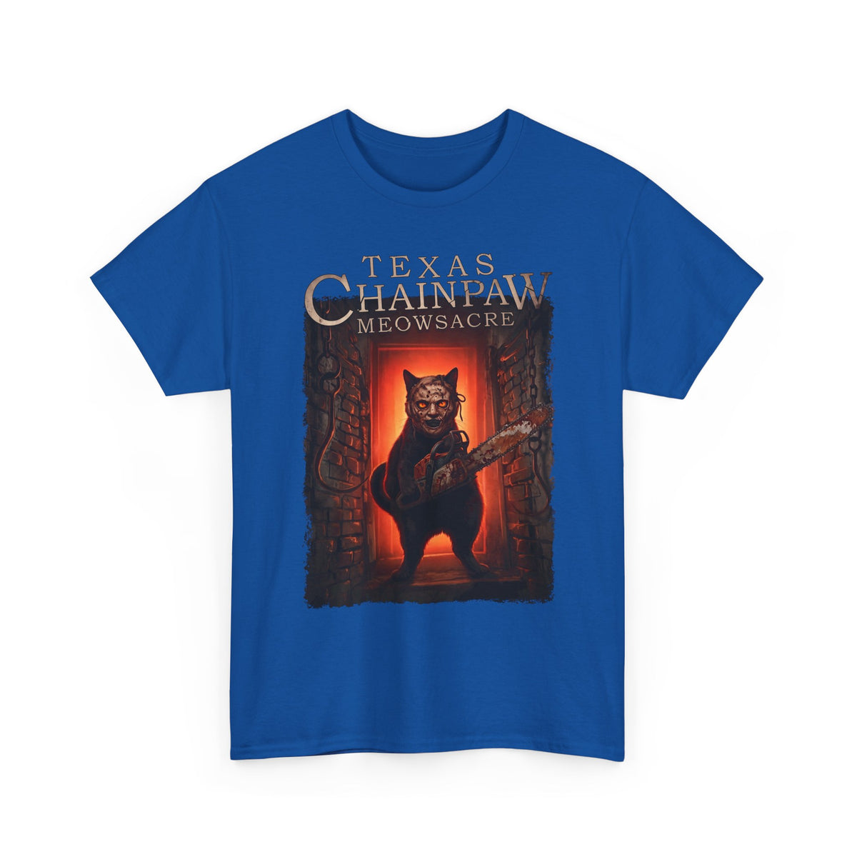 Texas Chainpaw Meowsacre T-Shirt — Funny Horror Black Cat Parody Tee