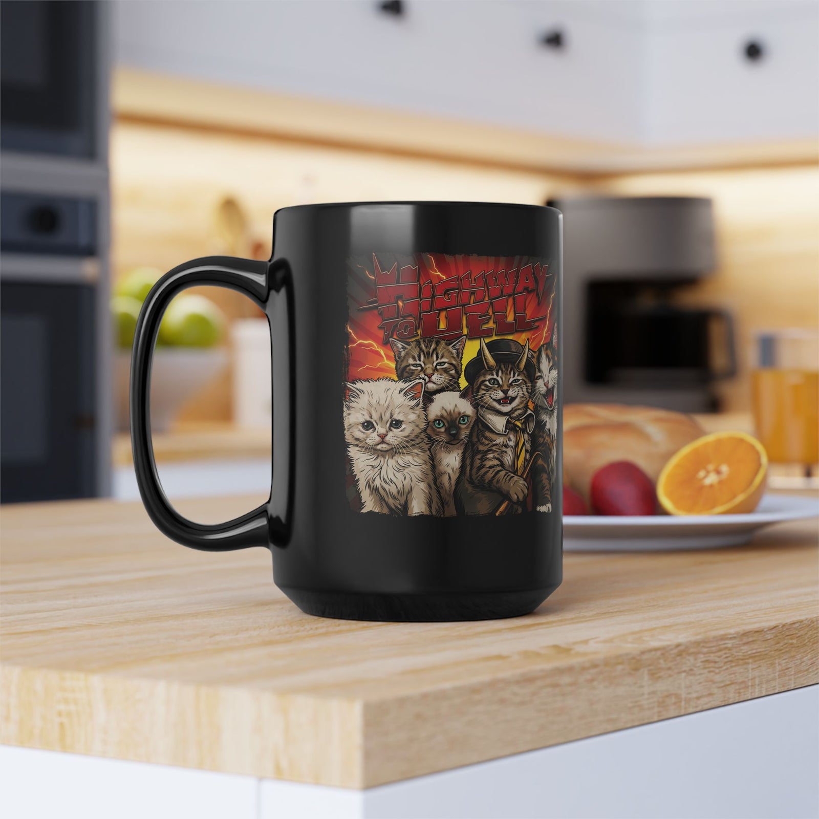 "Highway to Hell" Hard Rock Cats Parody Black Mug