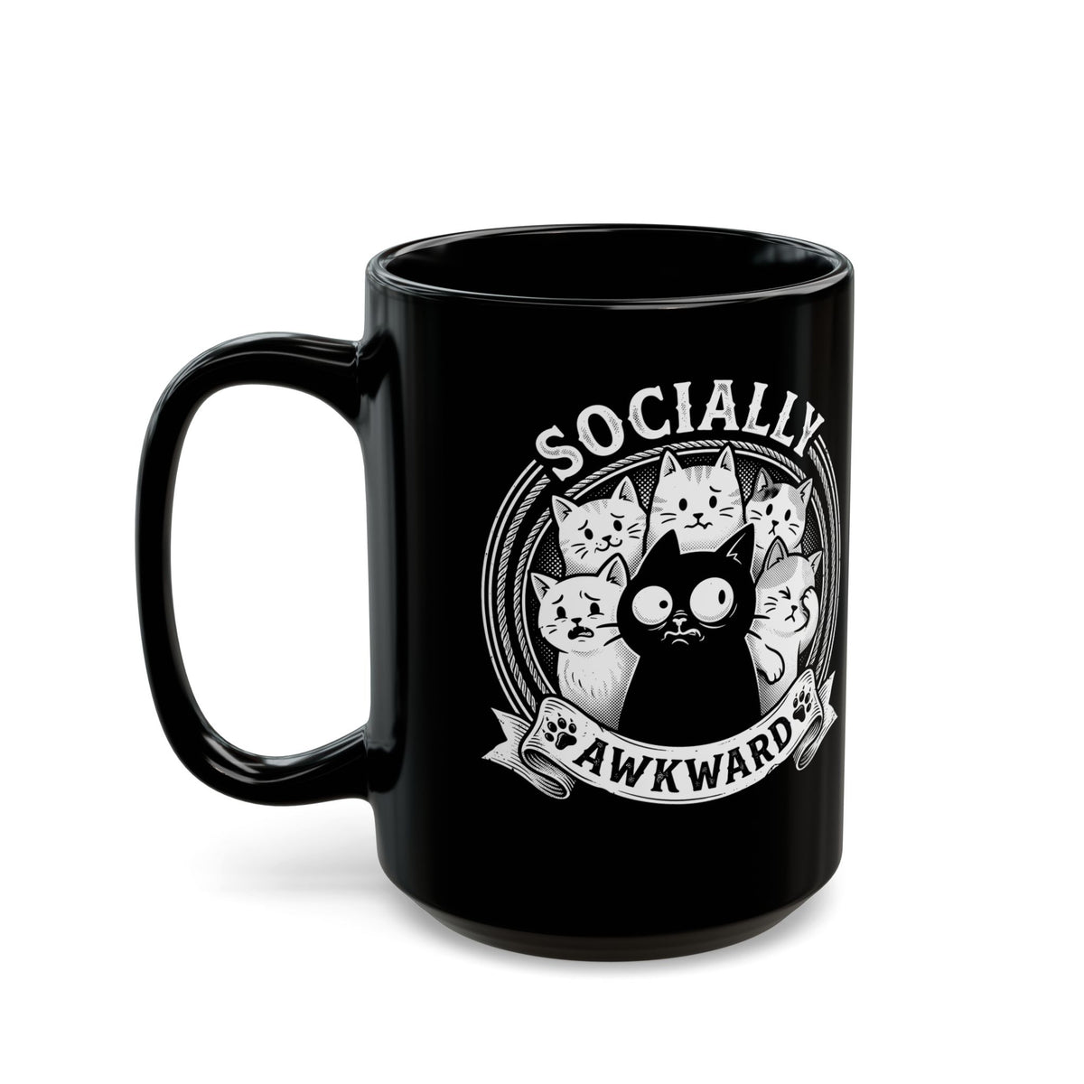 Socially Awkward Black Cat Black Mug