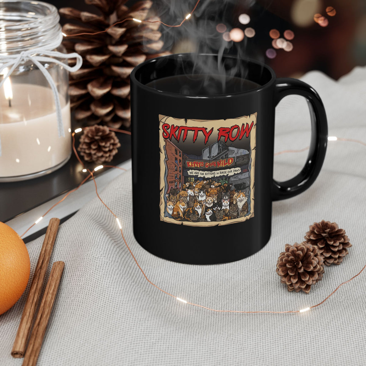 Skitty Row Cat Parody Black Mug