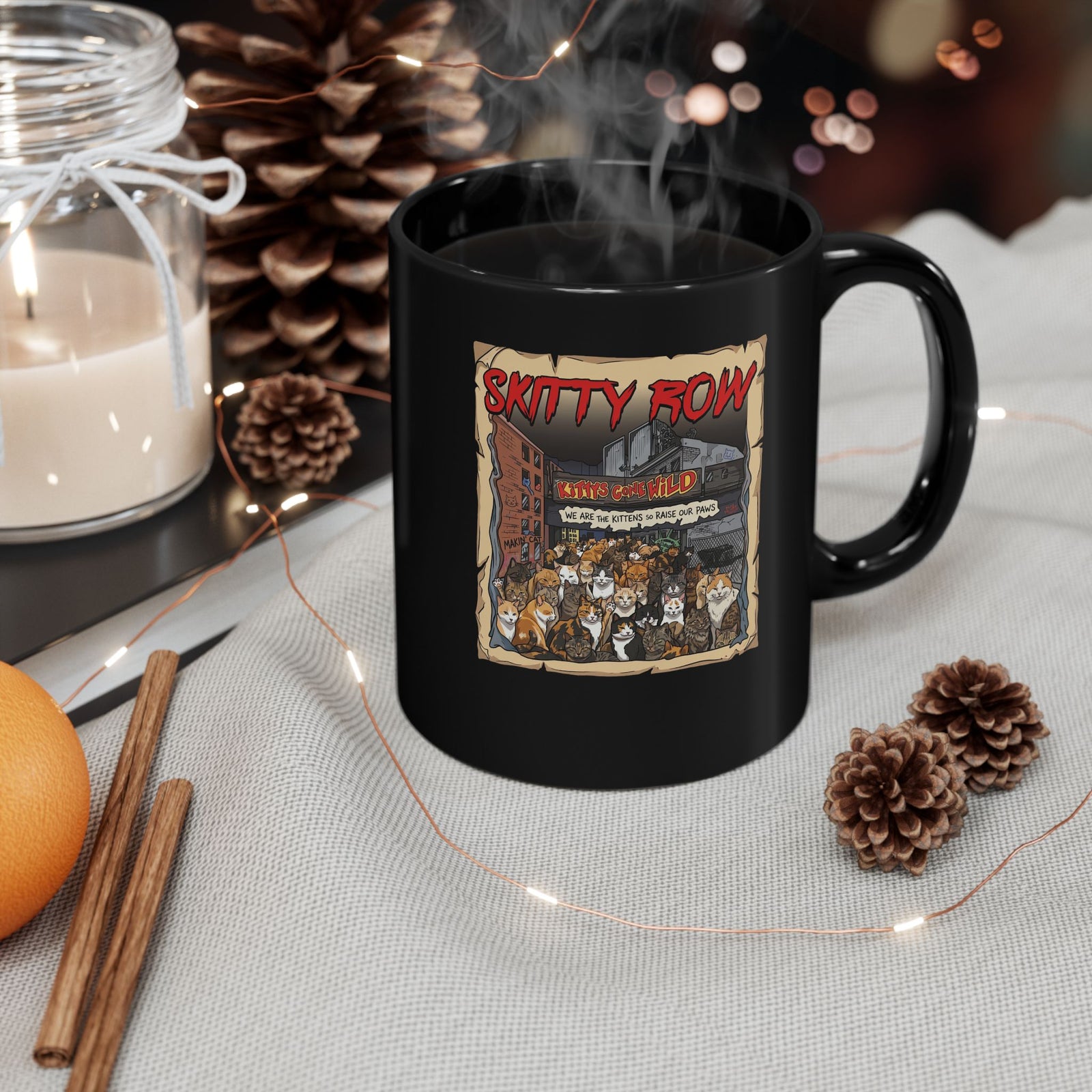 Skitty Row Cat Parody Black Mug