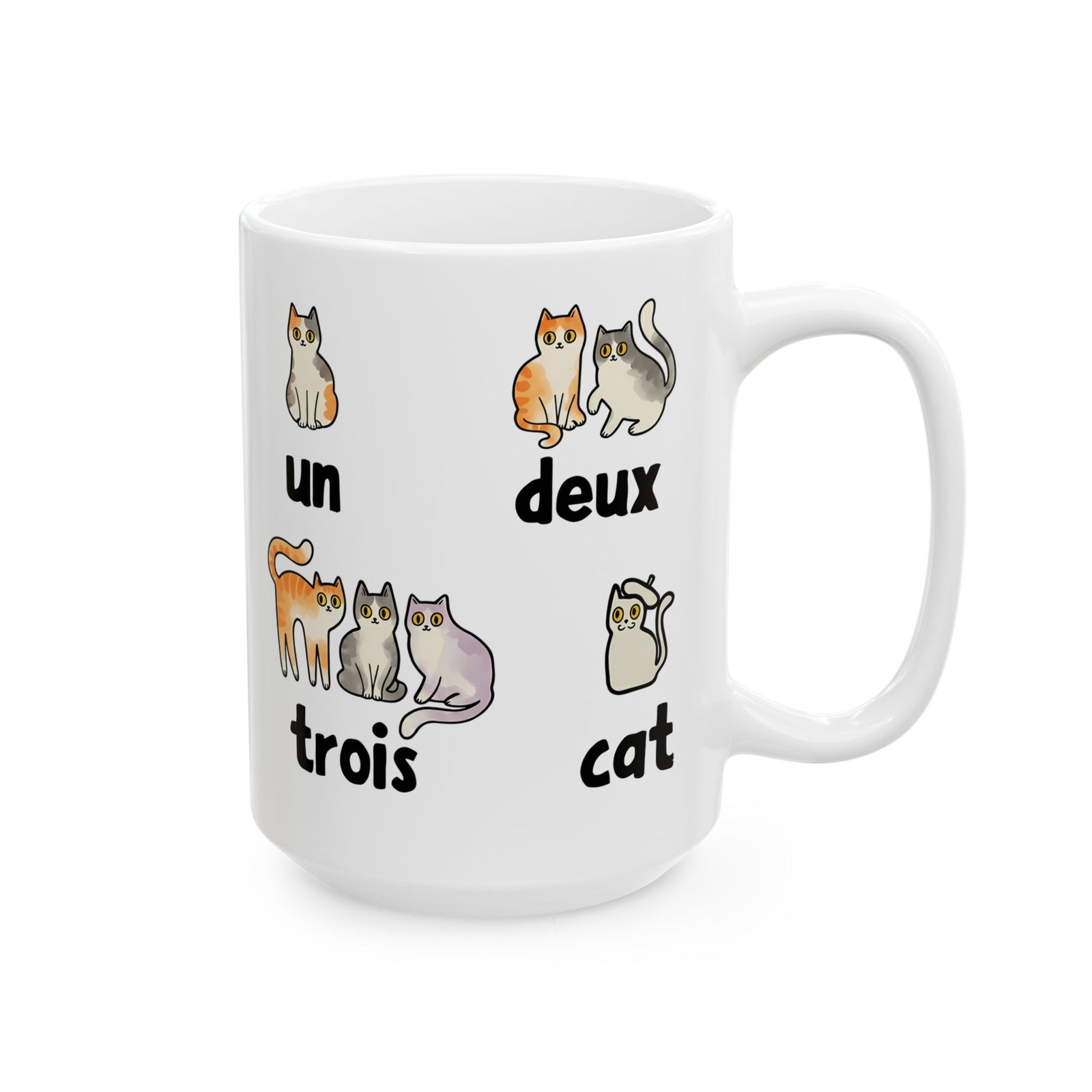 Un Deux Trois Cat Ceramic Mug — Cute French Cat Graphic Mug