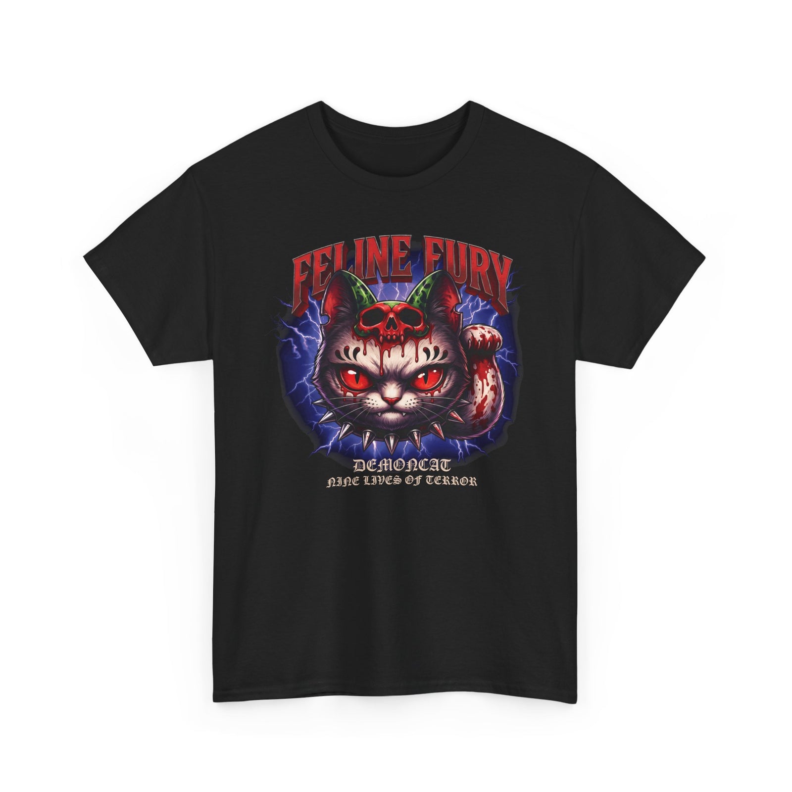 Feline Fury Demoncat T-Shirt — Heavy Metal Horror Gothic Cat Tee