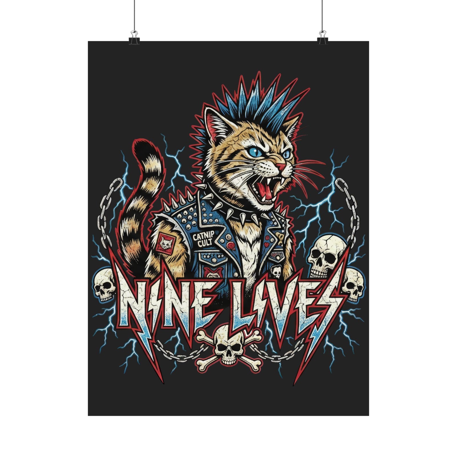 Nine Lives Cat Poster — Retro Feline Graphic Poster