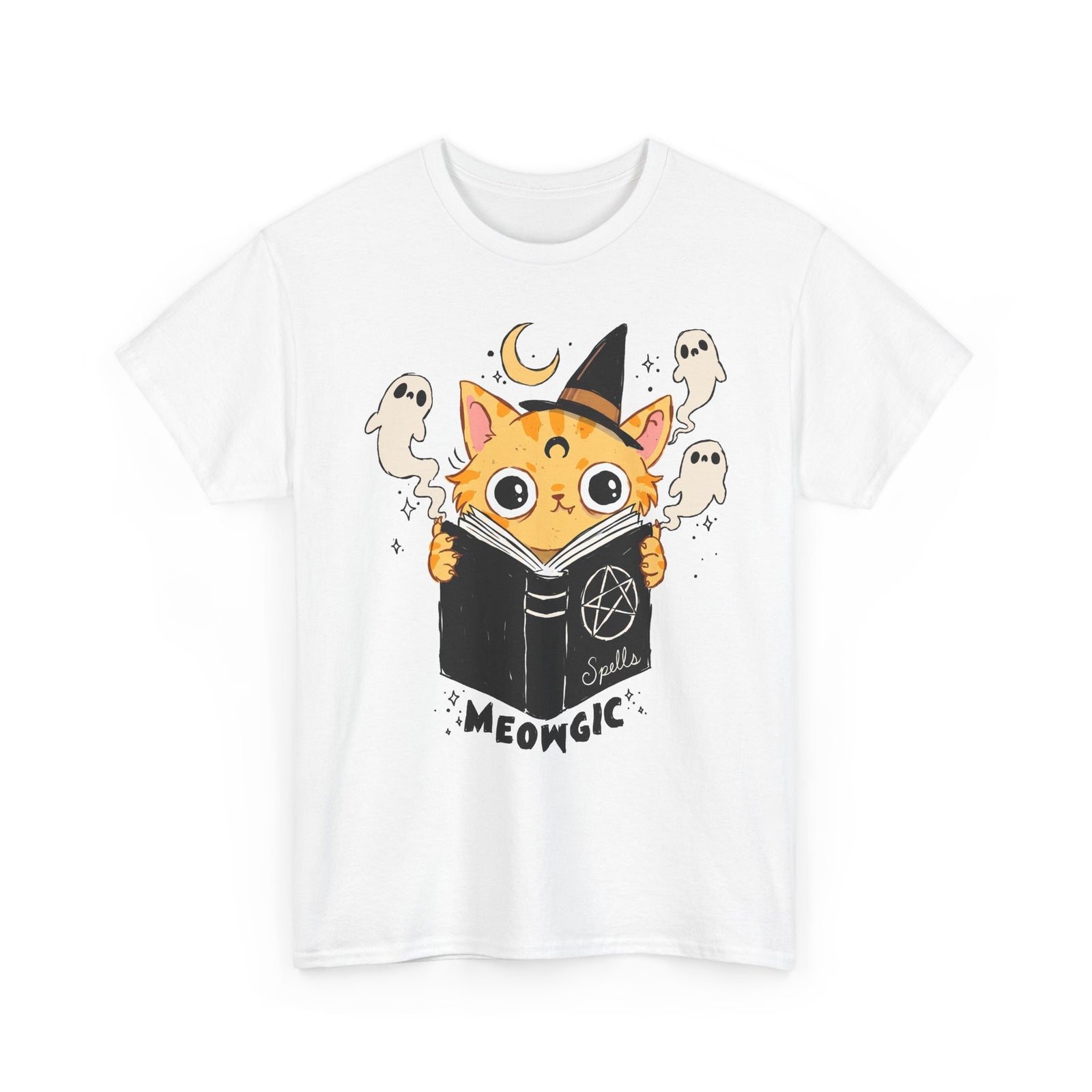 Meowgic Spellbook Orange Cat — Cute Witchy Halloween Graphic Art