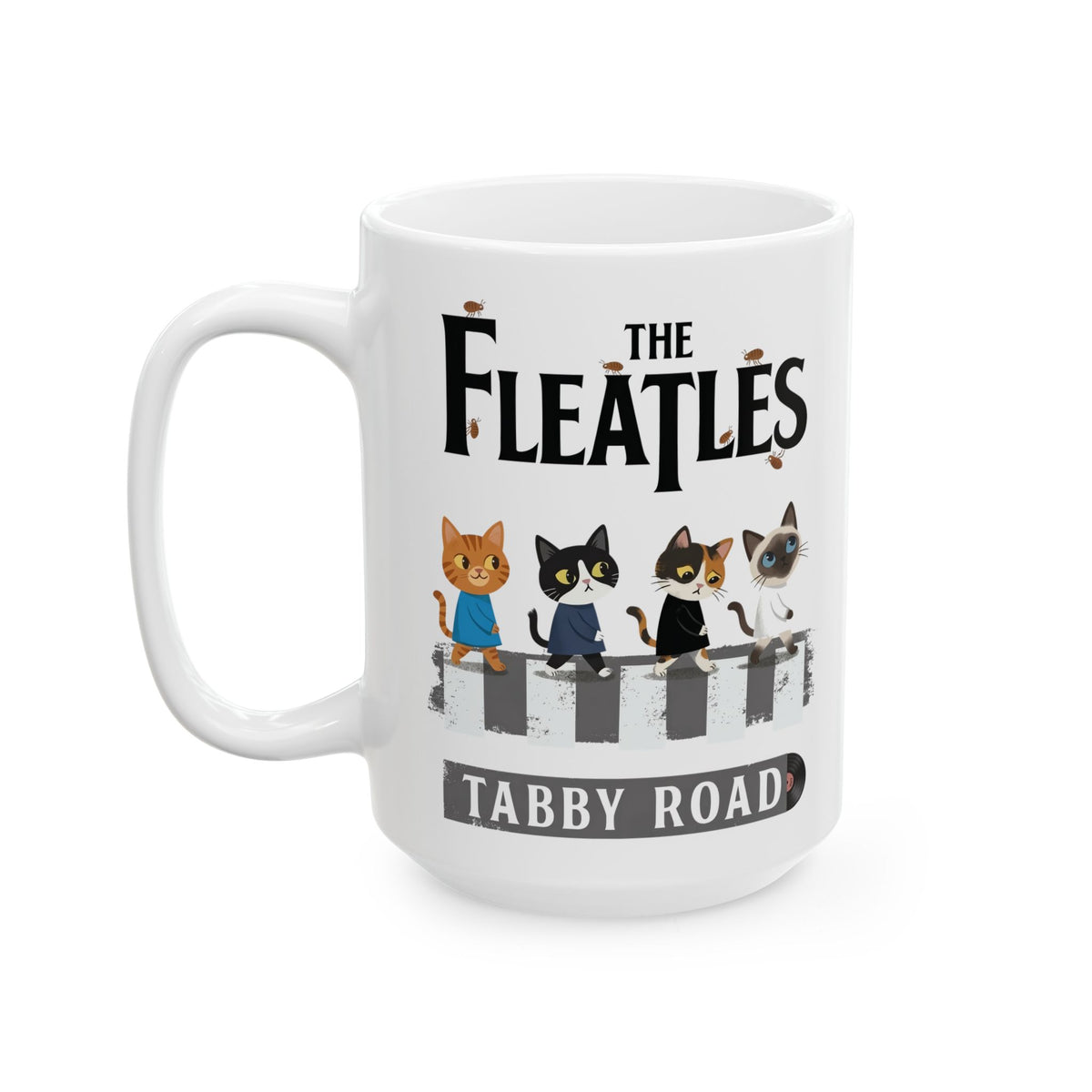Fleatles Parody Cat Ceramic Mug — Retro Beatles-Inspired Cat Band Mug