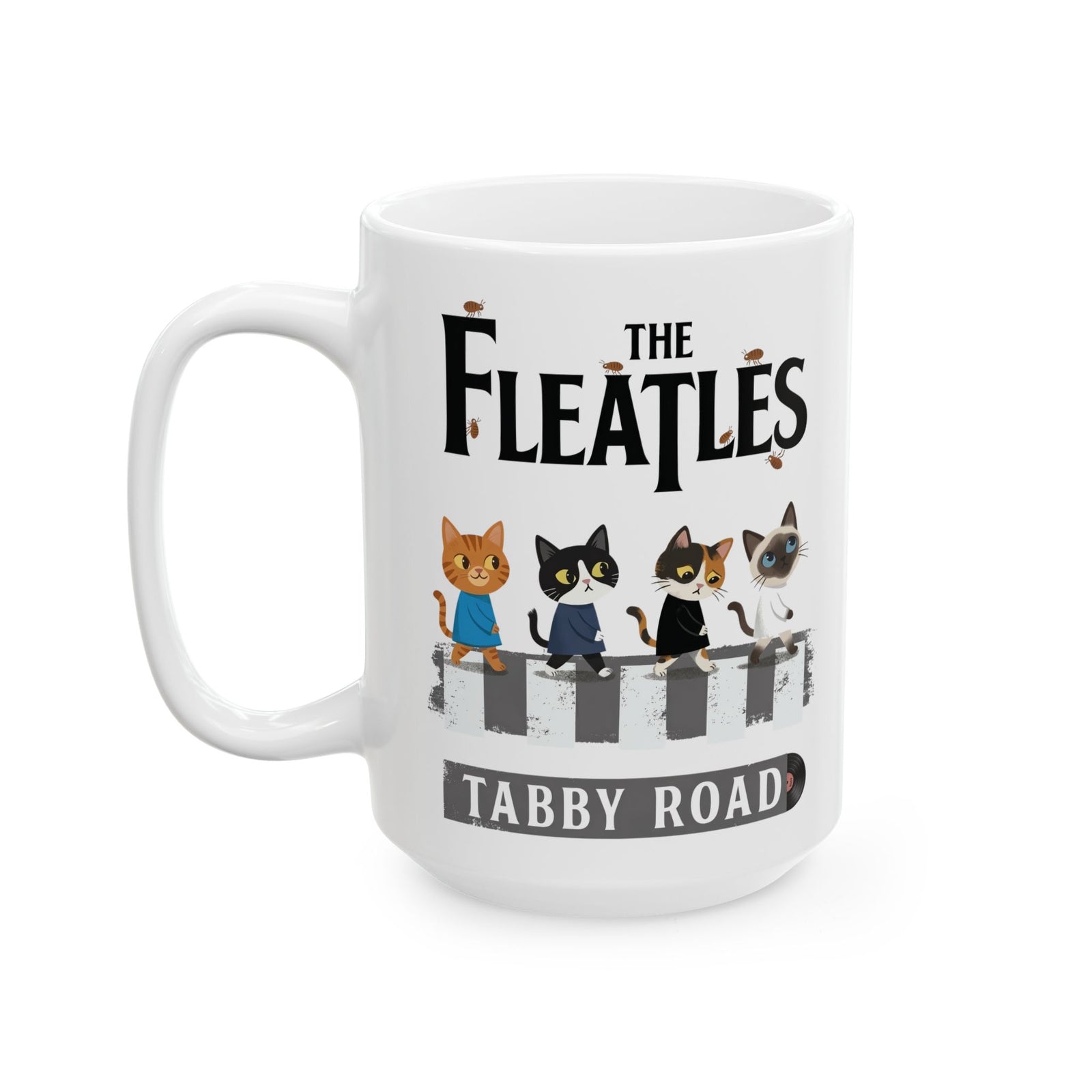 Fleatles Parody Cat Ceramic Mug — Retro Beatles-Inspired Cat Band Mug