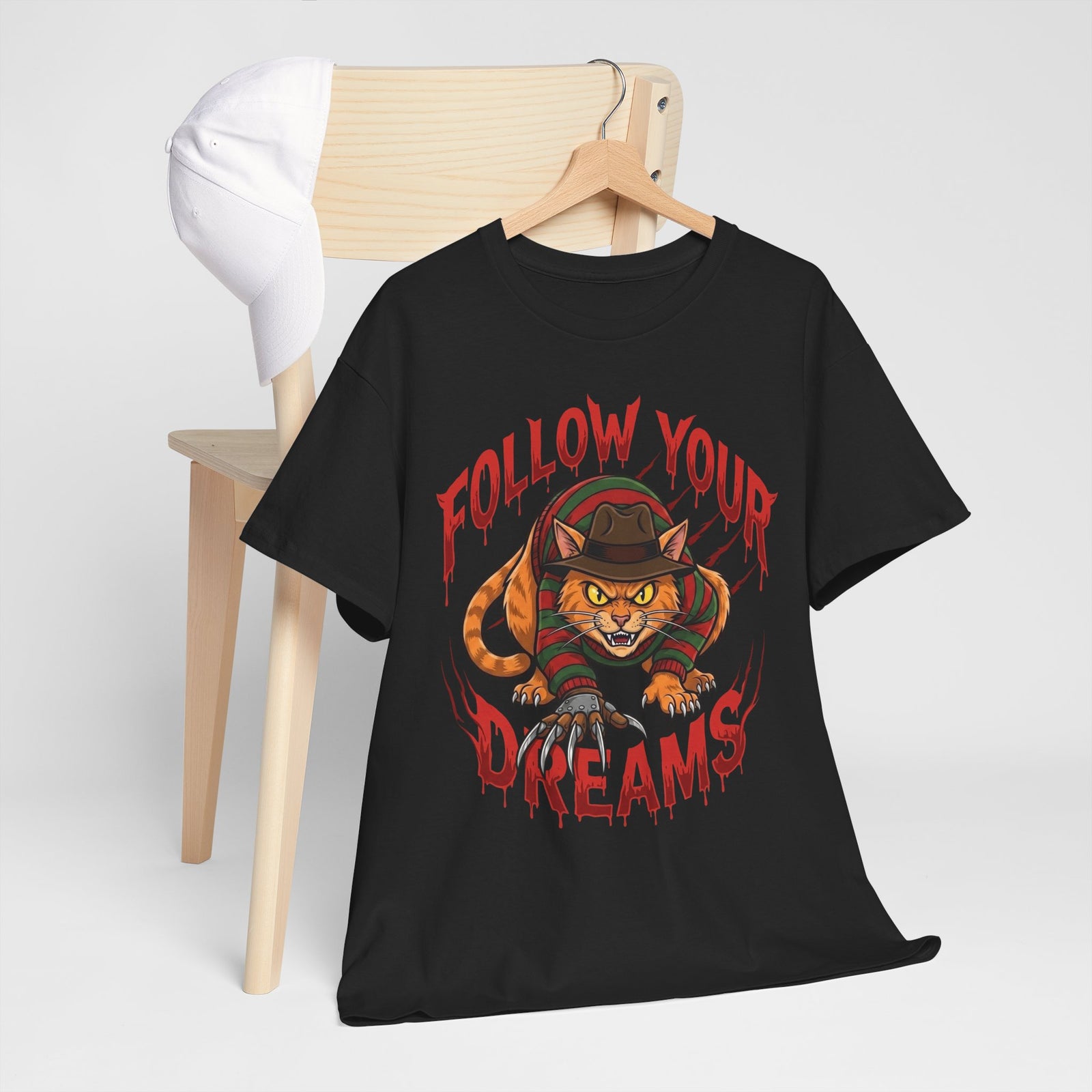 Follow Your Dreams Freddy Cat Horror Graphic Tee