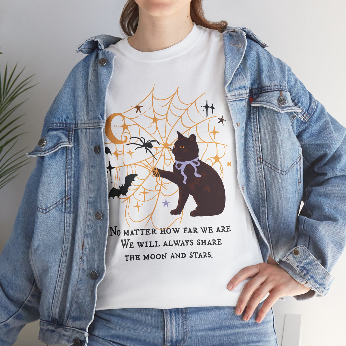 We Will Always Share The Moon And Stars Black Cat T-Shirt — Celestial Halloween Tee