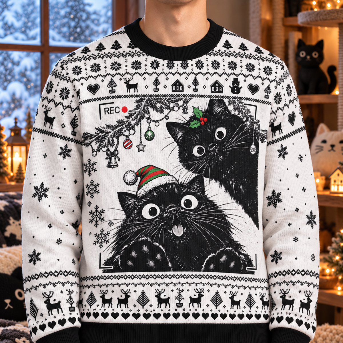 Black Cats Watching Ugly Christmas Sweatshirt