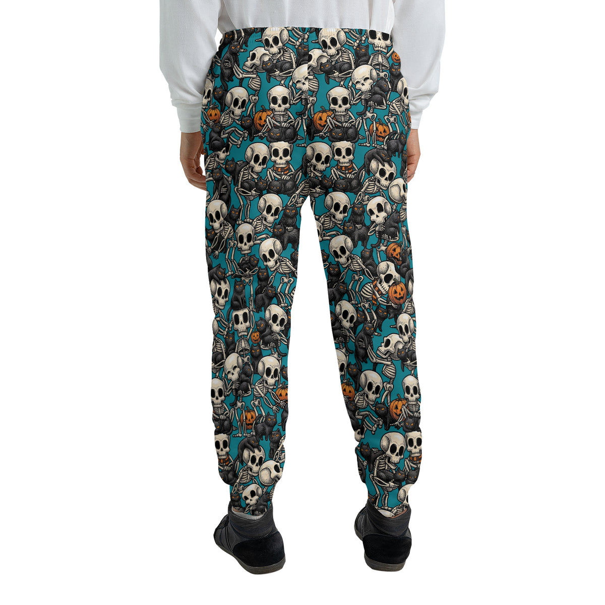 Black Cat Skeleton Halloween Sweatpants