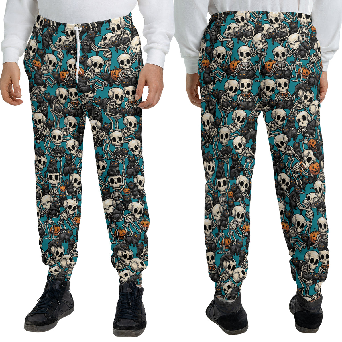 Black Cat Skeleton Halloween Sweatpants